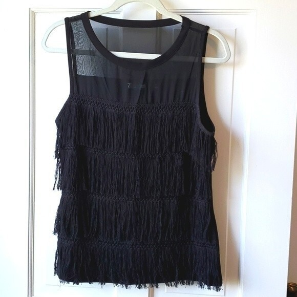 NY & CO BLACK SLEEVELESS FRINGE TOP SIZE SMALL FUN PARTY FLAPPER COCKTAIL - Picture 1 of 11